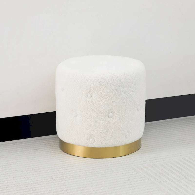 Ronde fluwelen voetenbank voor de kaptafel, met goudkleurig onderstel