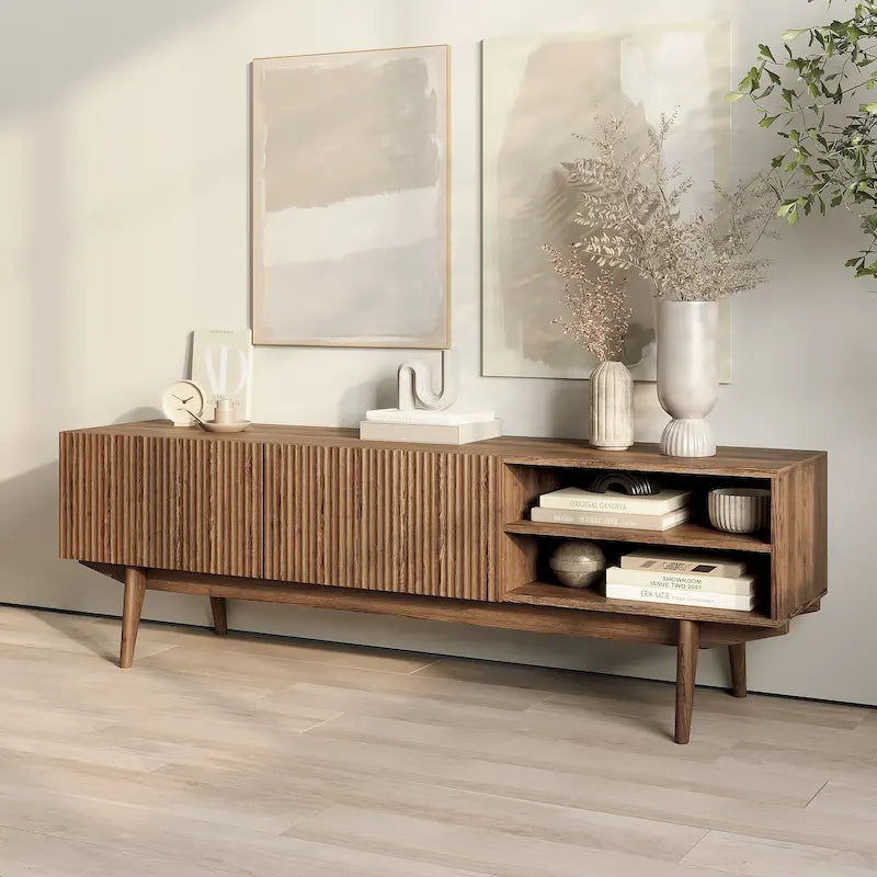 Mueble para TV con patas de madera, diseño escandinavo moderno de estilo mid-century