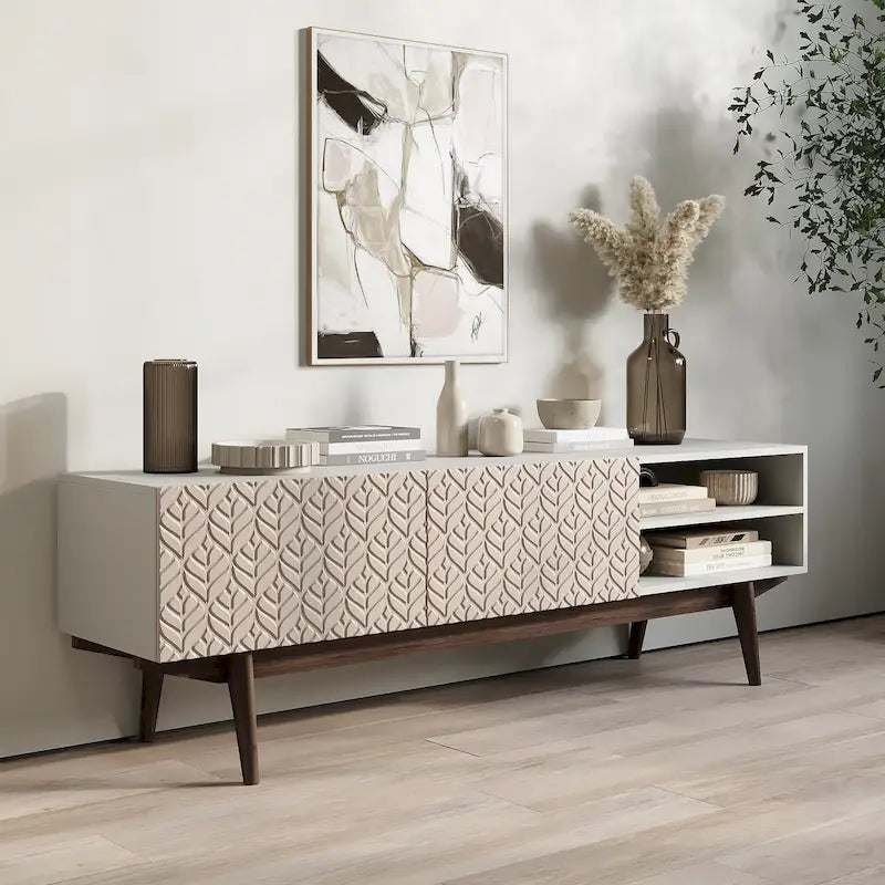 Mueble para TV con patas de madera, diseño escandinavo moderno de estilo mid-century