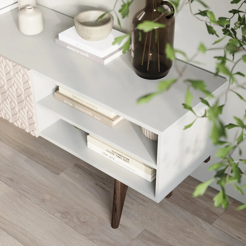 Mueble para TV con patas de madera, diseño escandinavo moderno de estilo mid-century