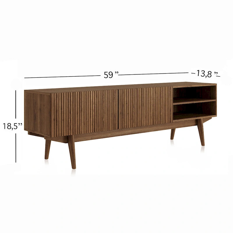 TV-Ständer mit Holzbeinen im modernen skandinavischen Mid-Century-Design