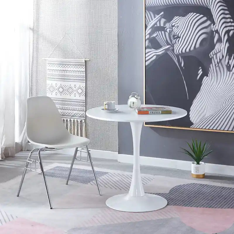 Okrągły stół jadalniany 31.5" na centralnej nodze, styl mid-century dla 2-4 osób, blat MDF z metalową podstawą