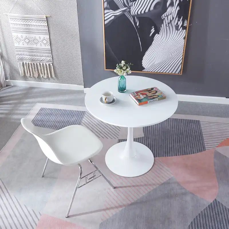 Mesa de comedor redonda con pedestal de 31.5", estilo mid-century para 2-4 personas, superficie de MDF con base de metal
