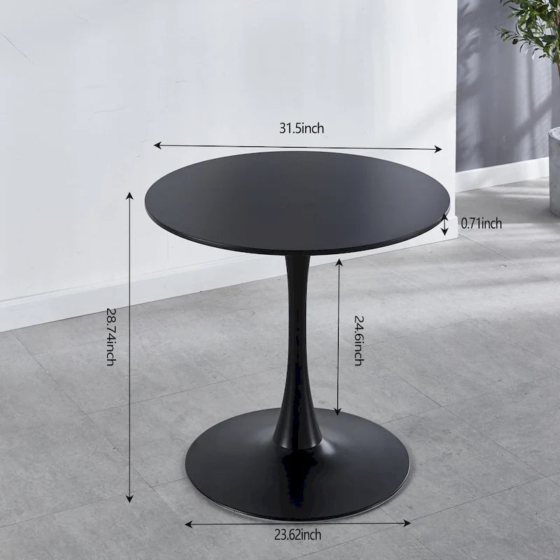 Okrągły stół jadalniany 31.5" na centralnej nodze, styl mid-century dla 2-4 osób, blat MDF z metalową podstawą