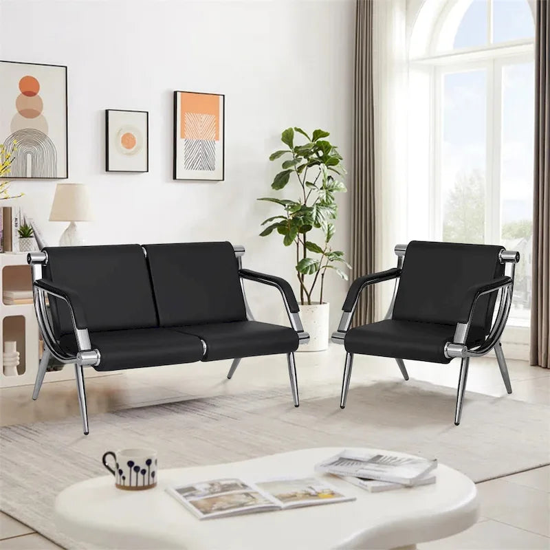 Kinbor 1/2/3-Seat Leather Waiting Chair Reception Bench for Salon Barber Bank Hospital