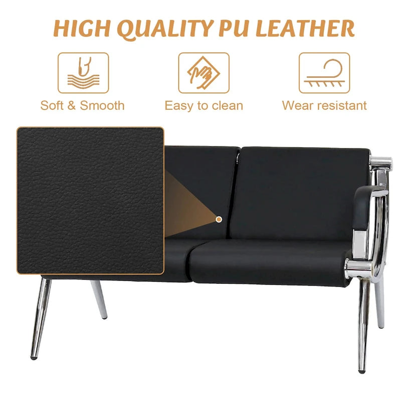 Silla de espera de cuero de 1/2/3 plazas, banco de recepción para salón de belleza, barbería, banco u hospital