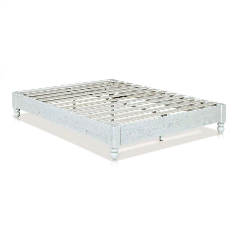 Estructura de cama de plataforma de madera maciza - Acabado blanco rústico decapado
