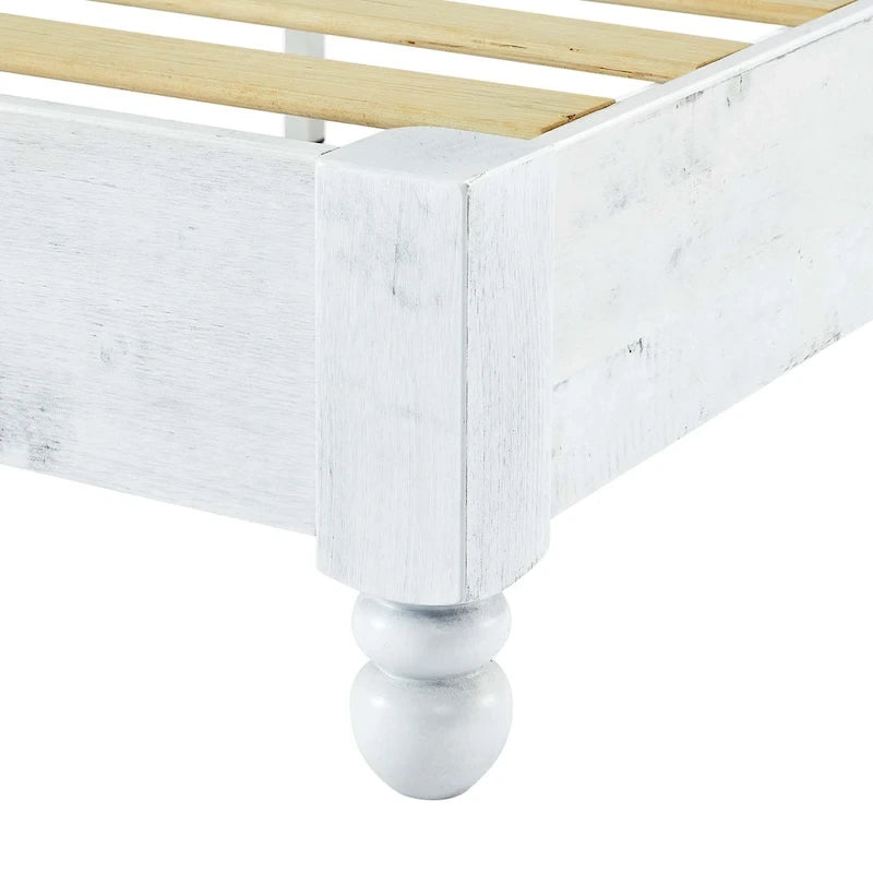 Estructura de cama de plataforma de madera maciza - Acabado blanco rústico decapado