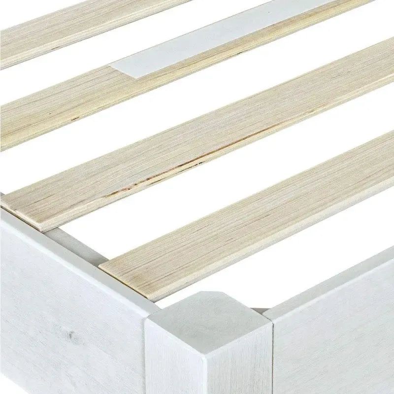 Estructura de cama de plataforma de madera maciza - Acabado blanco rústico decapado
