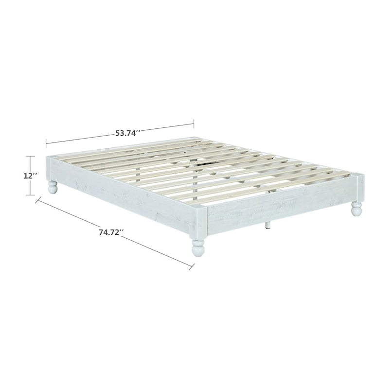 Estructura de cama de plataforma de madera maciza - Acabado blanco rústico decapado