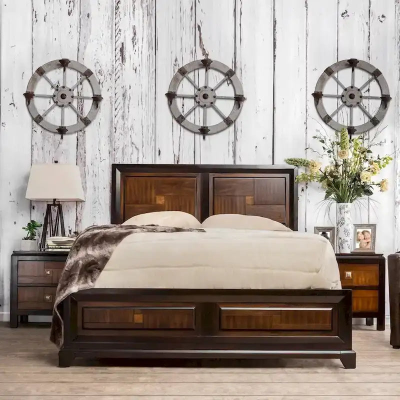 Cama rústica de panel de madera maciza de nogal