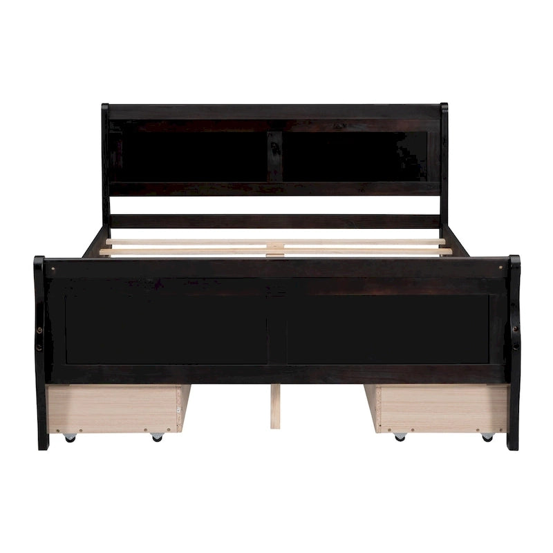 Cama de plataforma de madera tamaño matrimonial con 4 cajones y cabecero