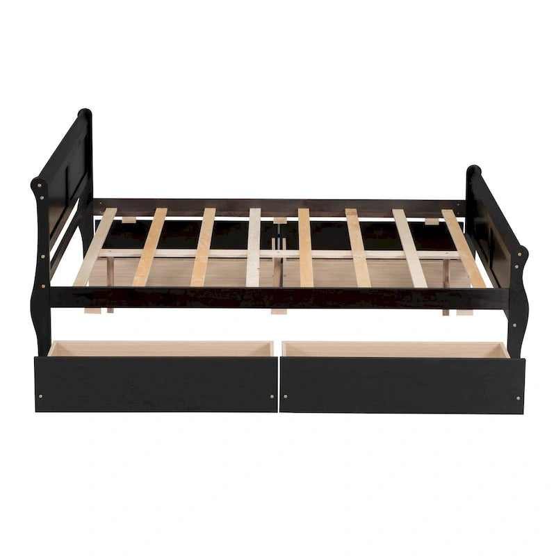 Cama de plataforma de madera tamaño matrimonial con 4 cajones y cabecero