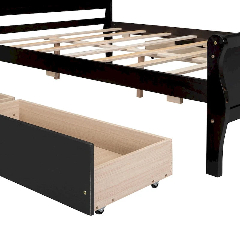 Cama de plataforma de madera tamaño matrimonial con 4 cajones y cabecero