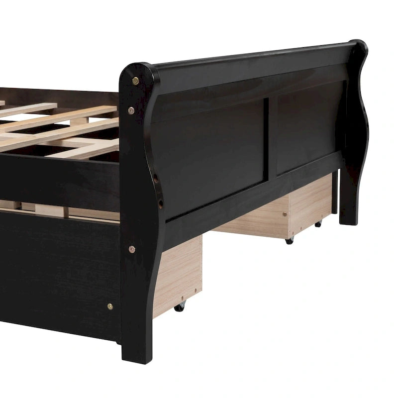 Cama de plataforma de madera tamaño matrimonial con 4 cajones y cabecero