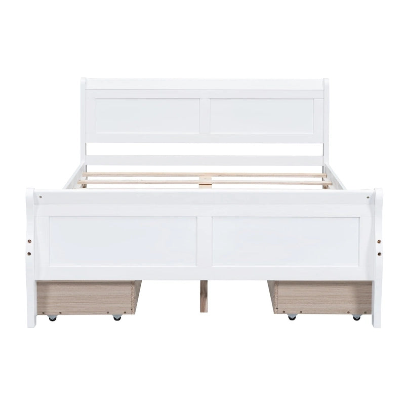 Cama de plataforma de madera tamaño matrimonial con 4 cajones y cabecero