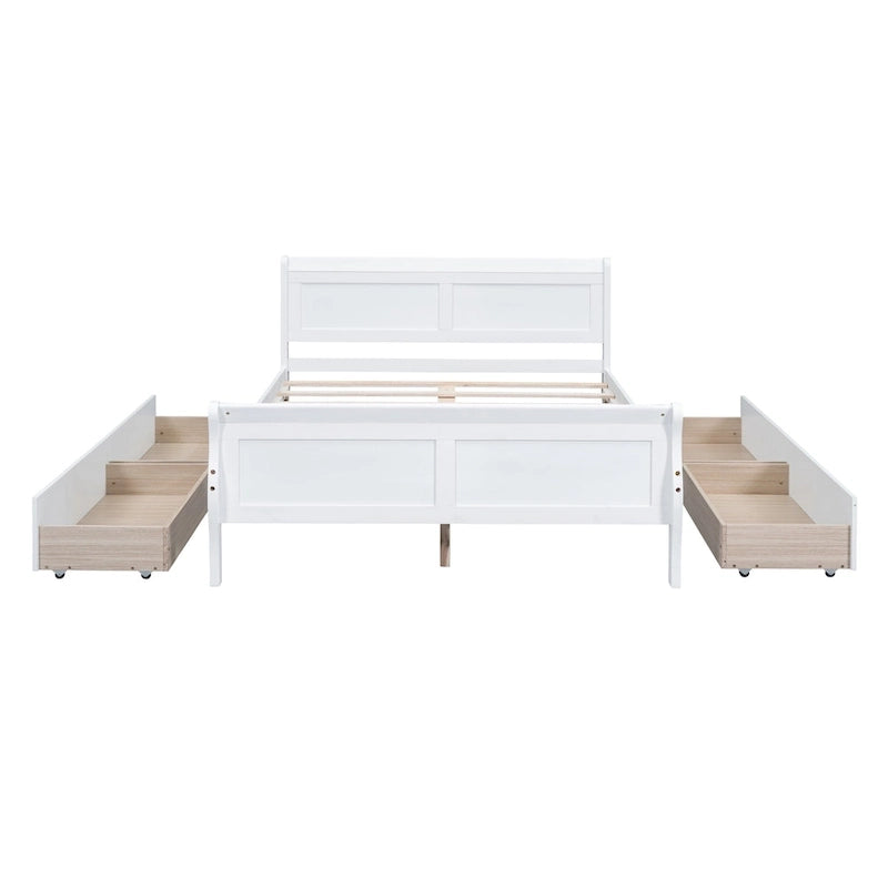 Cama de plataforma de madera tamaño matrimonial con 4 cajones y cabecero