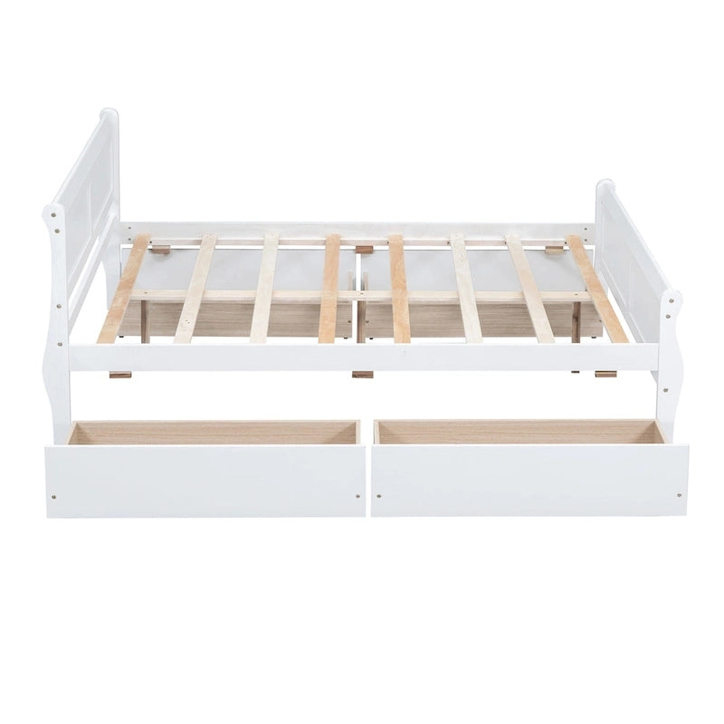 Cama de plataforma de madera tamaño matrimonial con 4 cajones y cabecero