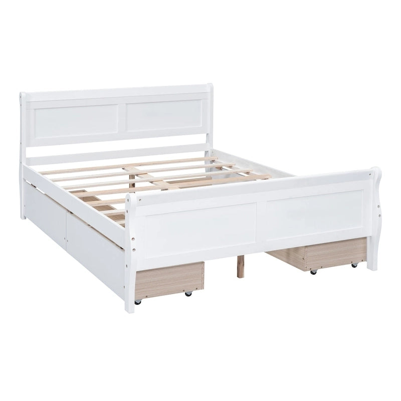 Cama de plataforma de madera tamaño matrimonial con 4 cajones y cabecero