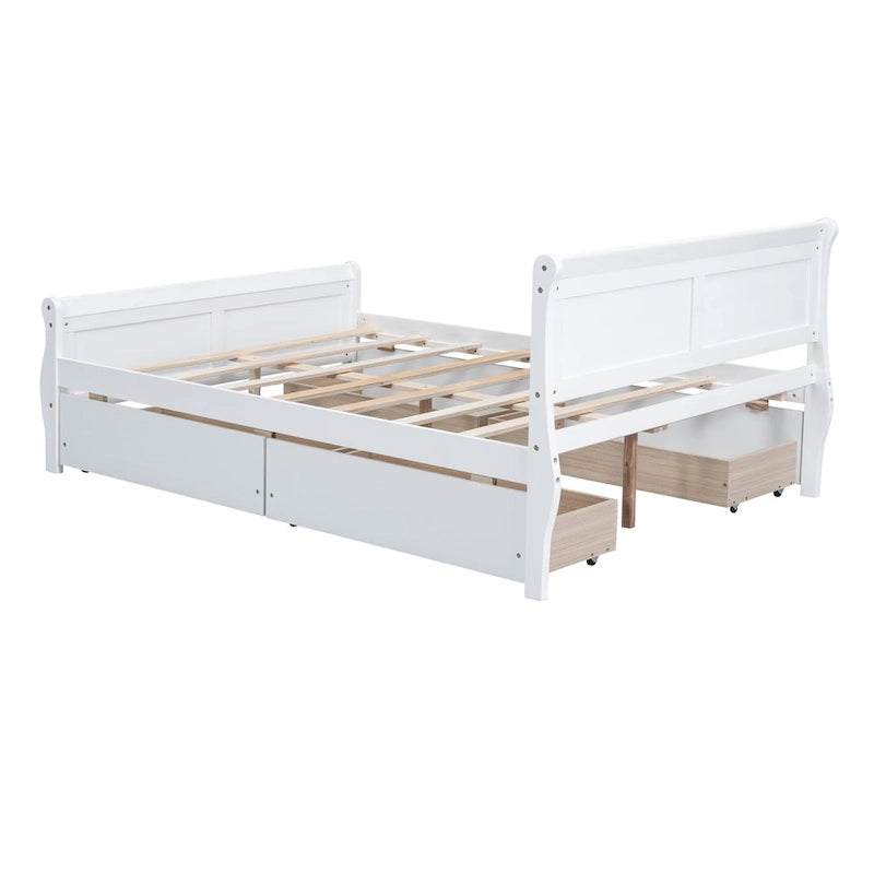 Cama de plataforma de madera tamaño matrimonial con 4 cajones y cabecero