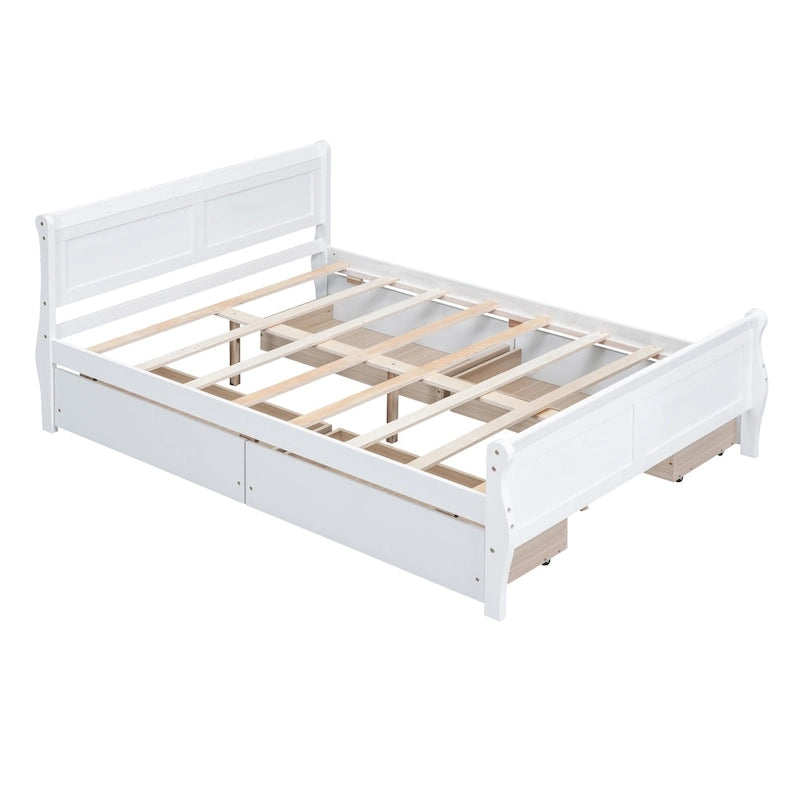 Cama de plataforma de madera tamaño matrimonial con 4 cajones y cabecero