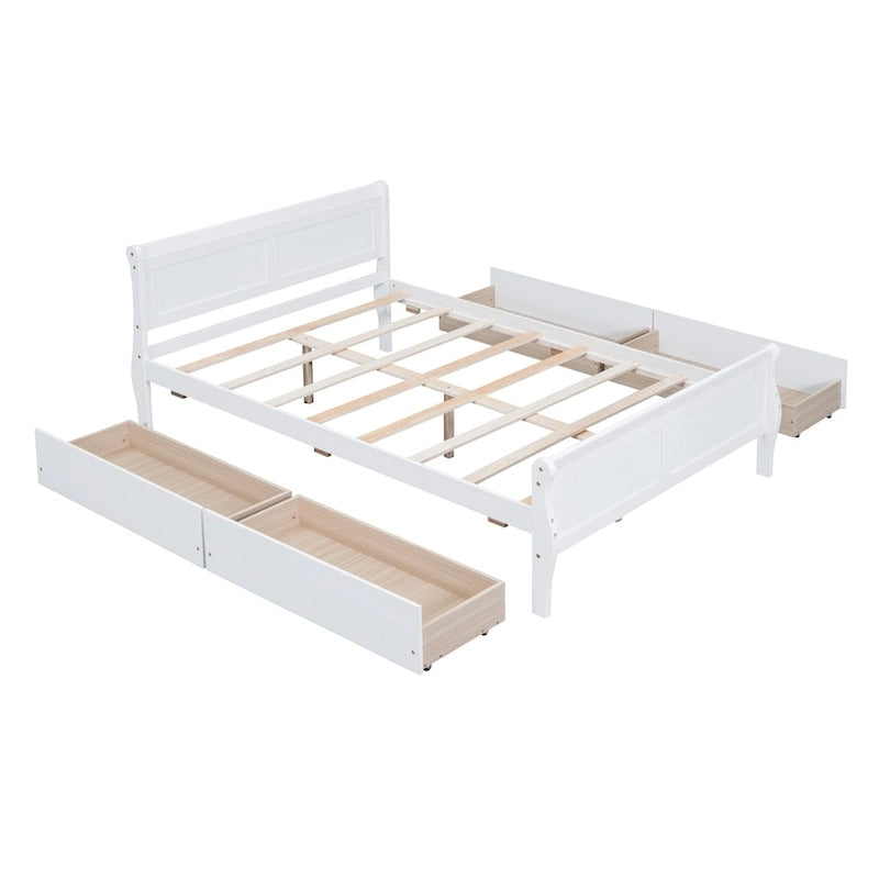 Cama de plataforma de madera tamaño matrimonial con 4 cajones y cabecero