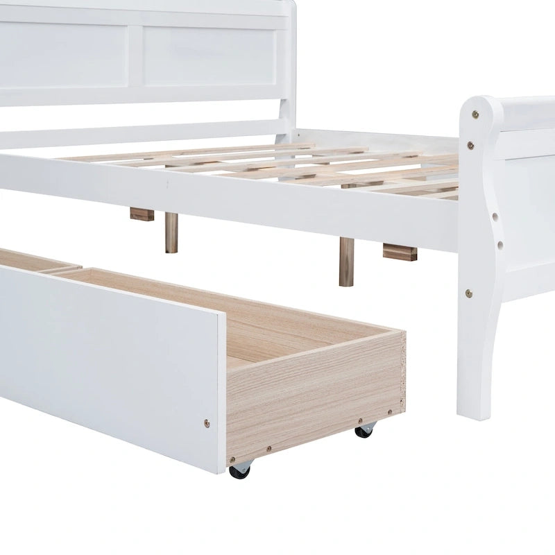 Cama de plataforma de madera tamaño matrimonial con 4 cajones y cabecero