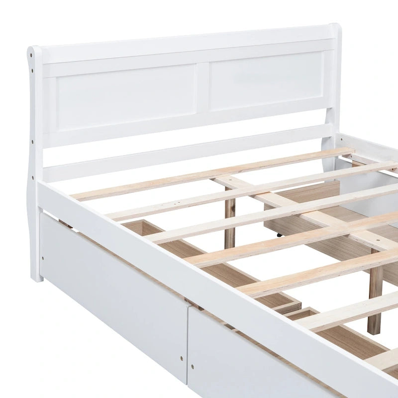 Cama de plataforma de madera tamaño matrimonial con 4 cajones y cabecero