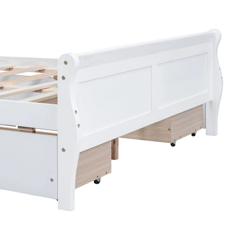 Cama de plataforma de madera tamaño matrimonial con 4 cajones y cabecero