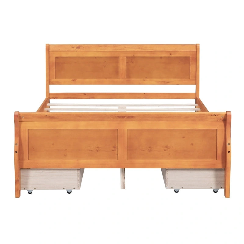 Cama de plataforma de madera tamaño matrimonial con 4 cajones y cabecero