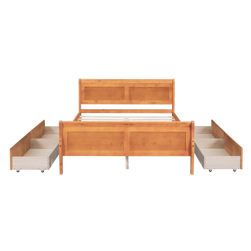 Cama de plataforma de madera tamaño matrimonial con 4 cajones y cabecero