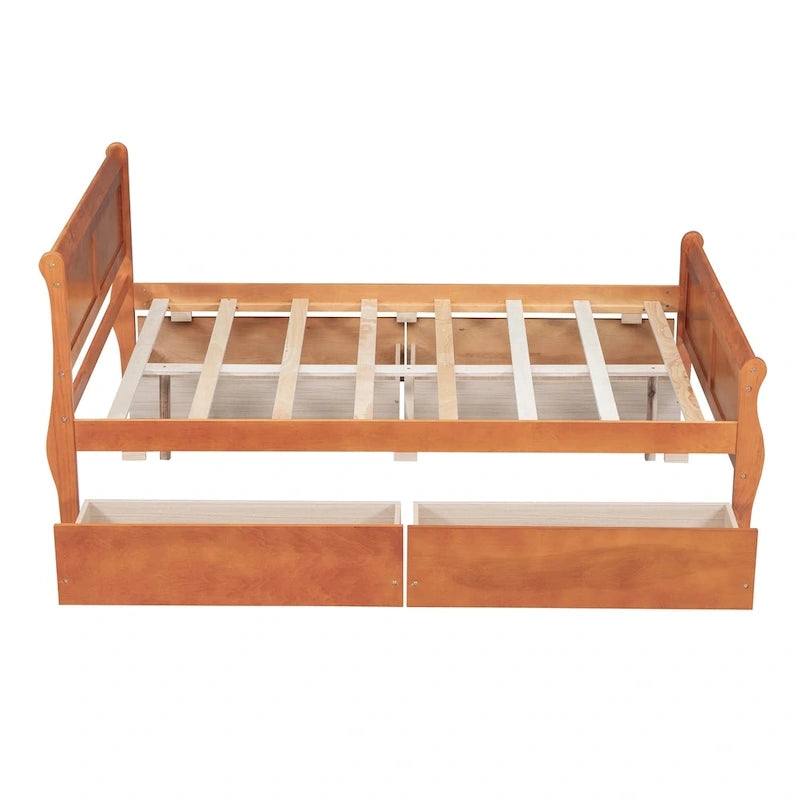 Cama de plataforma de madera tamaño matrimonial con 4 cajones y cabecero