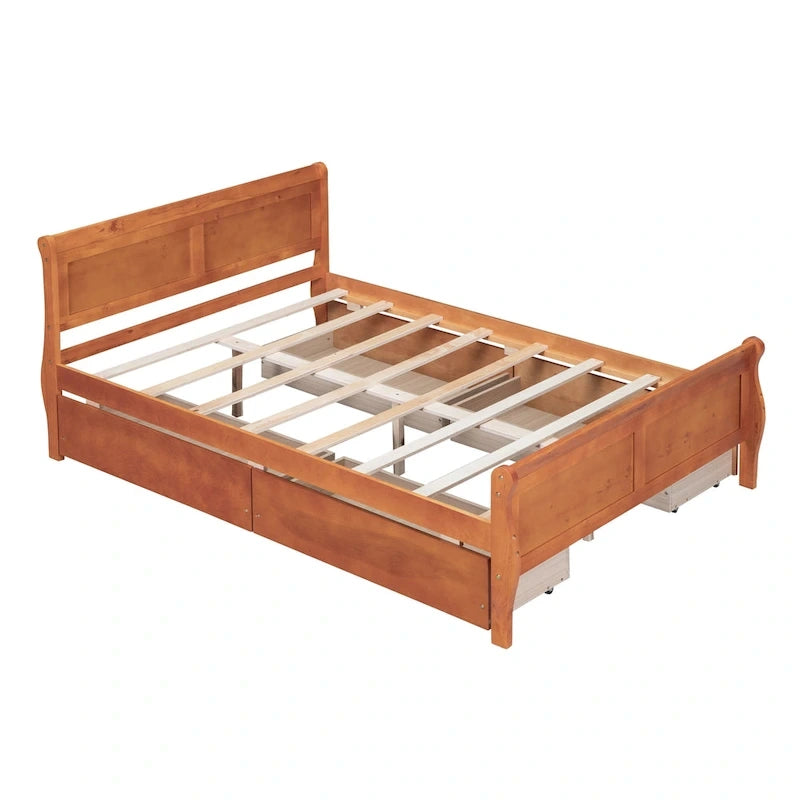 Cama de plataforma de madera tamaño matrimonial con 4 cajones y cabecero
