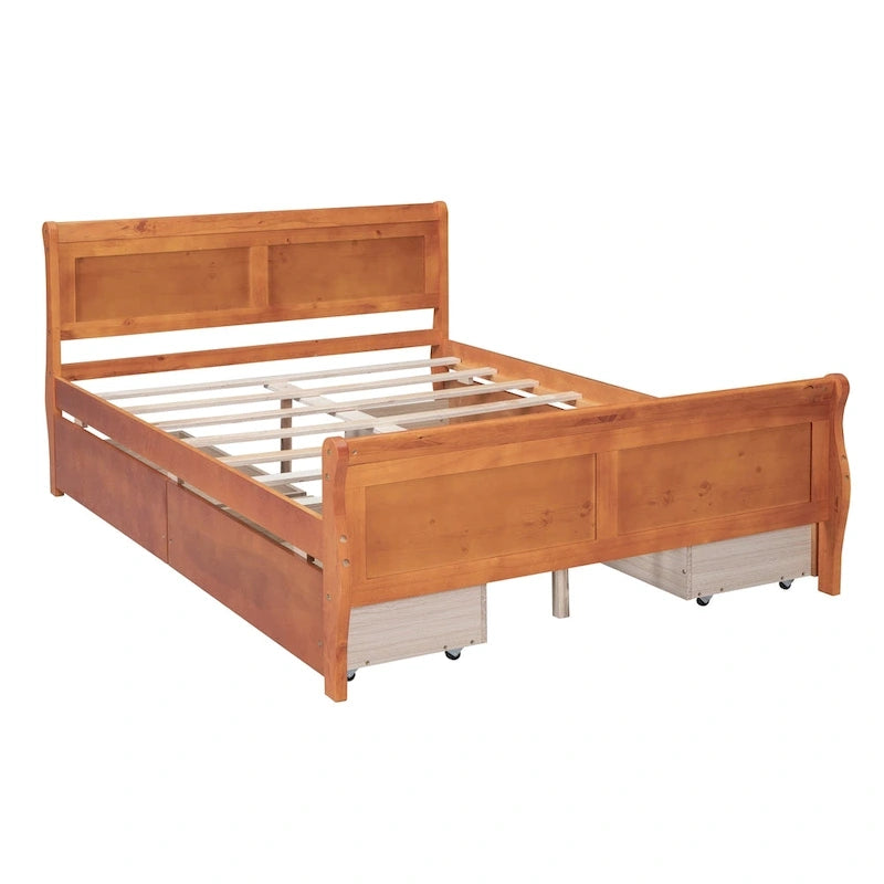 Cama de plataforma de madera tamaño matrimonial con 4 cajones y cabecero