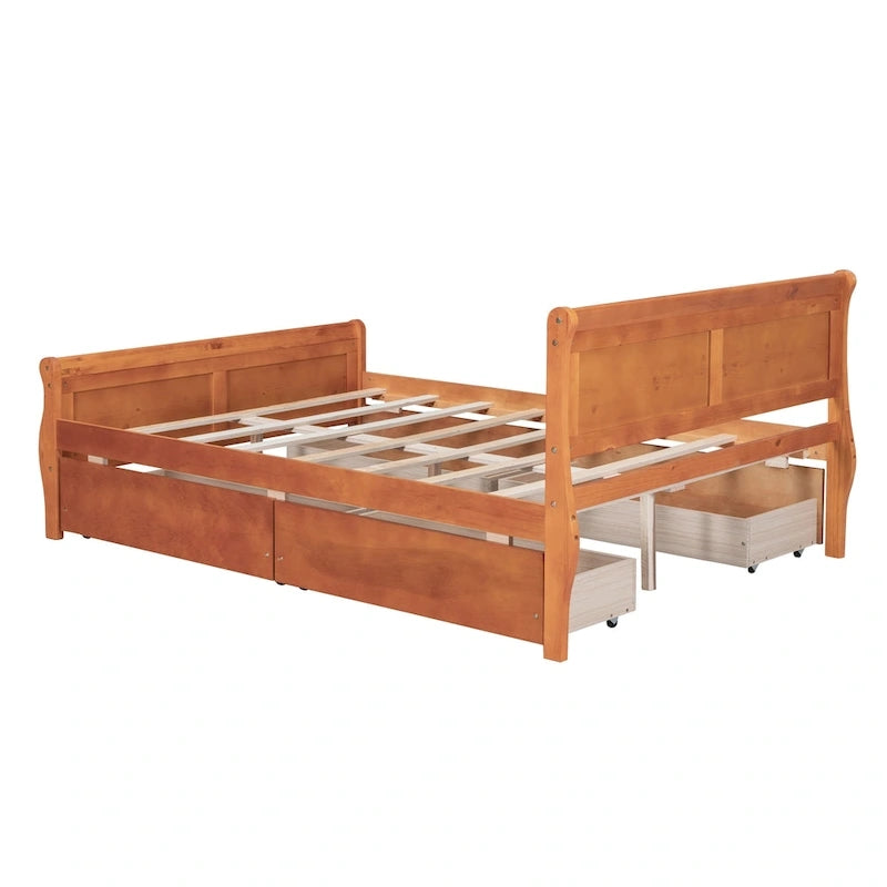 Cama de plataforma de madera tamaño matrimonial con 4 cajones y cabecero