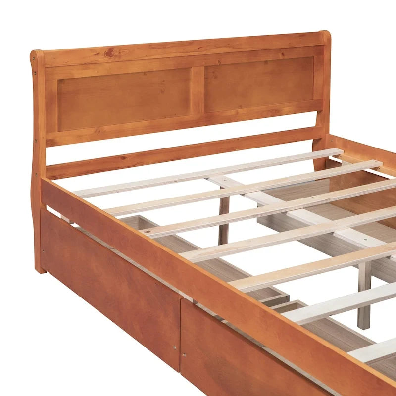 Cama de plataforma de madera tamaño matrimonial con 4 cajones y cabecero
