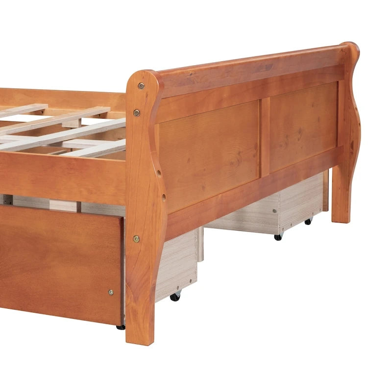Cama de plataforma de madera tamaño matrimonial con 4 cajones y cabecero