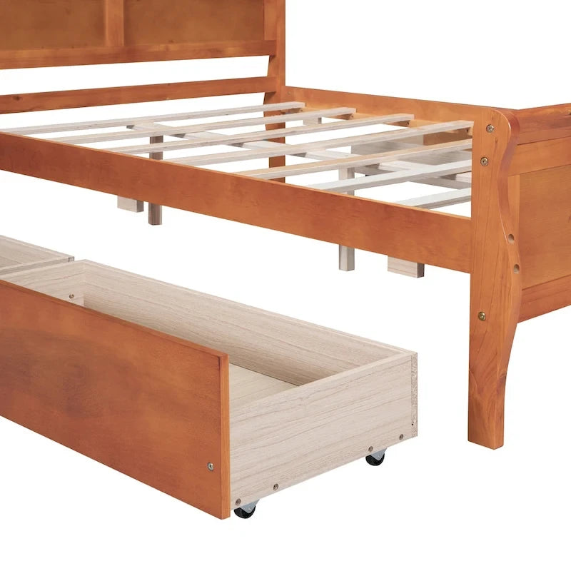 Cama de plataforma de madera tamaño matrimonial con 4 cajones y cabecero