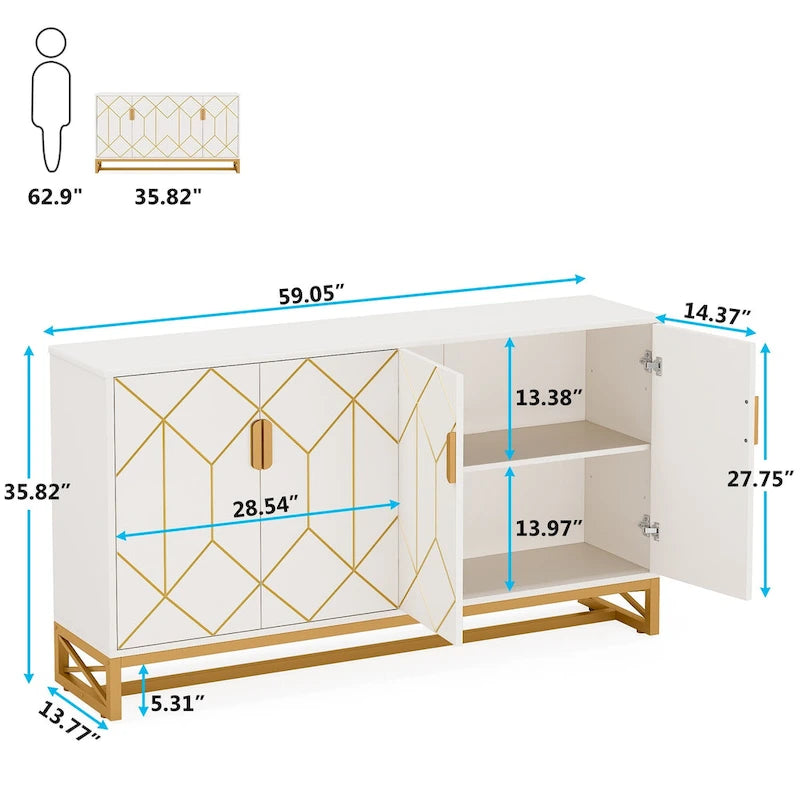 Credenza contenitore buffet a 4 ante con ripiano regolabile