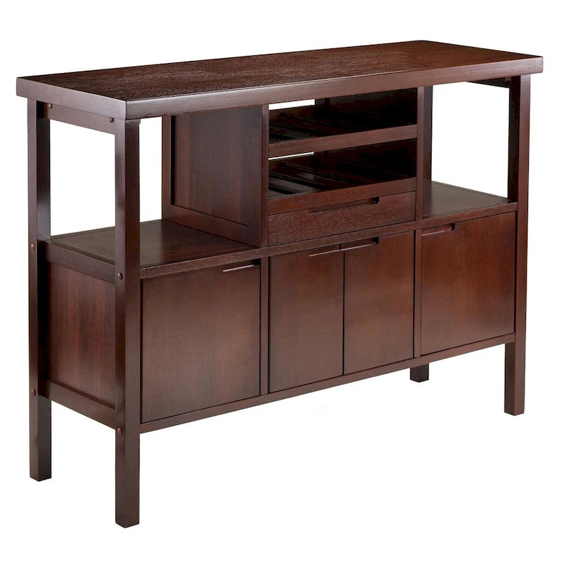 Sideboard Buffet Table Wine Rack in Brown Wood Finish - 46W x 16D x 34H