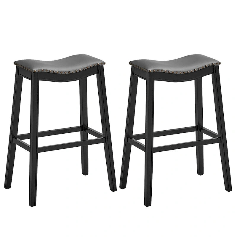 Juego de 2 bancos de bar tipo silla de montar, sillas de cocina de altura de barra con patas de madera de caucho