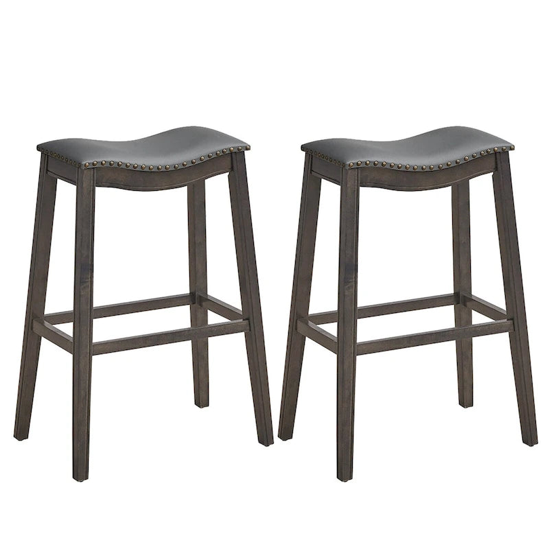 Juego de 2 bancos de bar tipo silla de montar, sillas de cocina de altura de barra con patas de madera de caucho