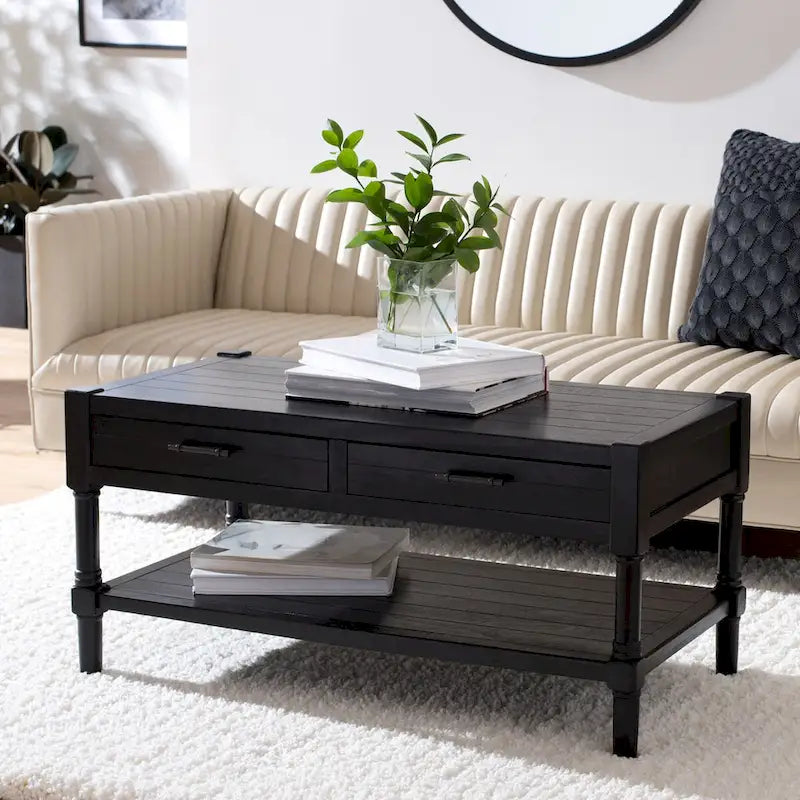Mesa de centro con 2 cajones y estante inferior - 37.8"W x 19"D x 19"H