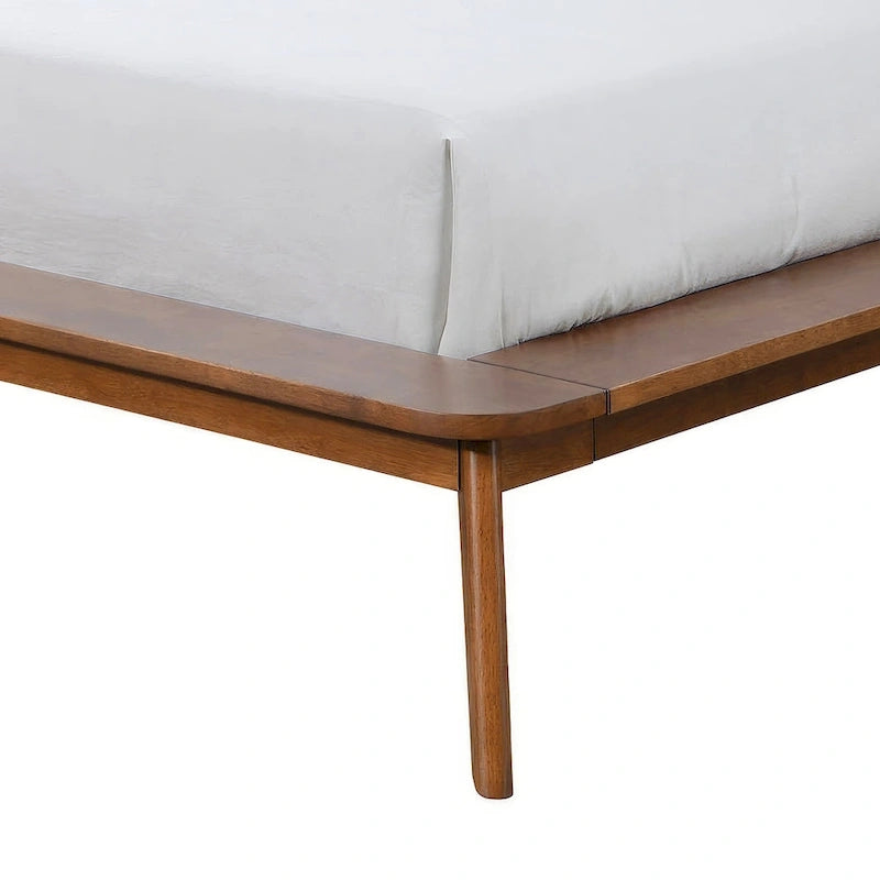 Cama de plataforma de madera de perfil bajo de estilo mid-century
