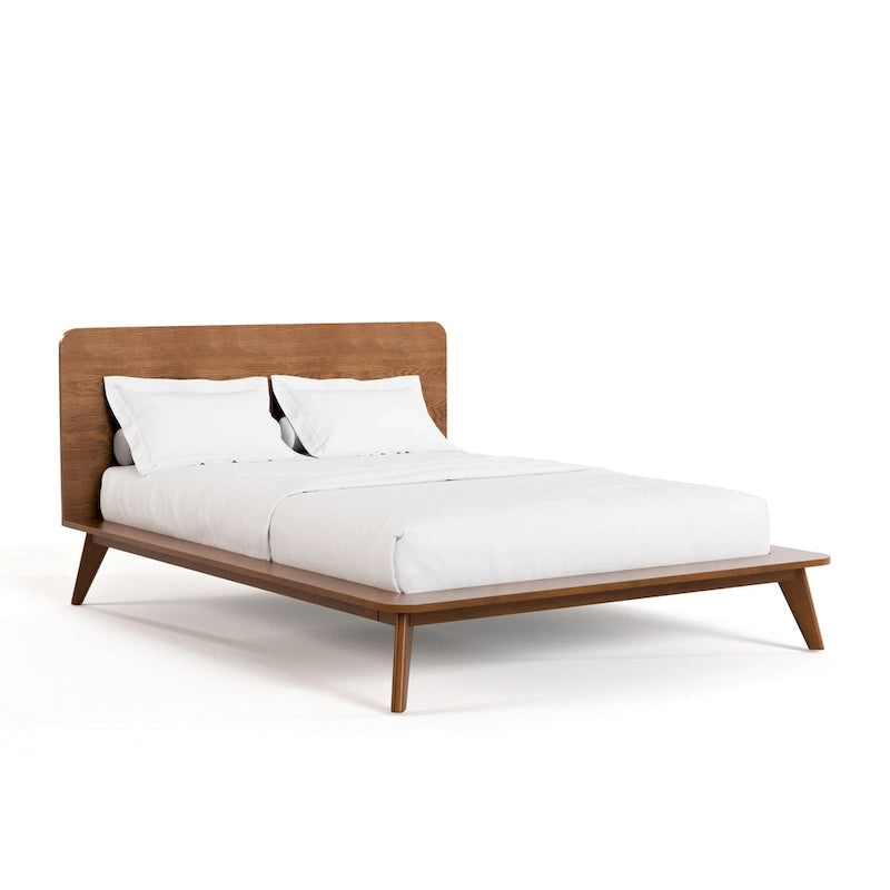 Cama de plataforma de madera de perfil bajo de estilo mid-century
