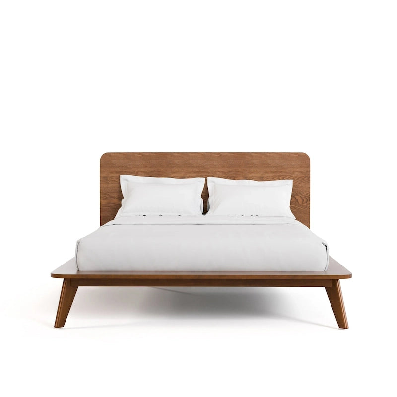 Cama de plataforma de madera de perfil bajo de estilo mid-century