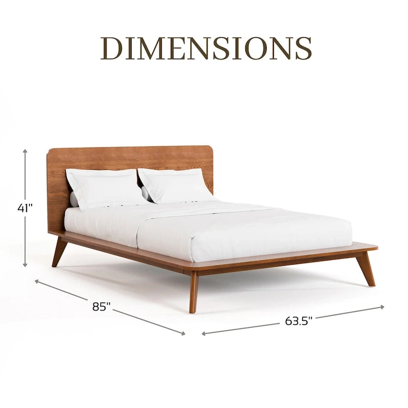 Cama de plataforma de madera de perfil bajo de estilo mid-century