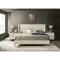 Roundhill Furniture Mavela Wide Wale Corduroy Upholstery Panel Bed with 2 Nightstands, Cream
