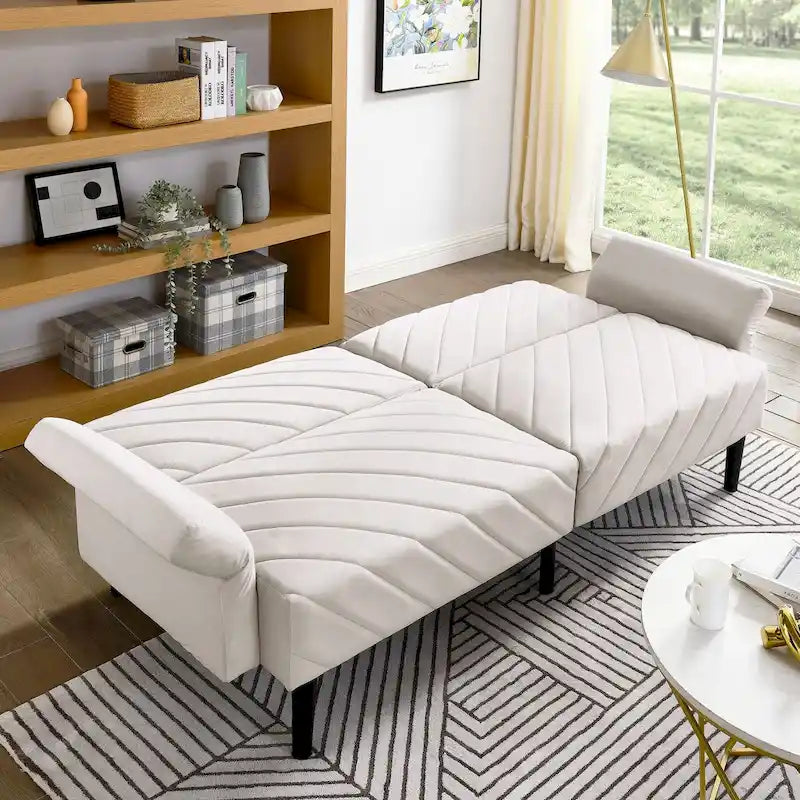 Sofá cama convertible de terciopelo de 87" con reposabrazos ajustables