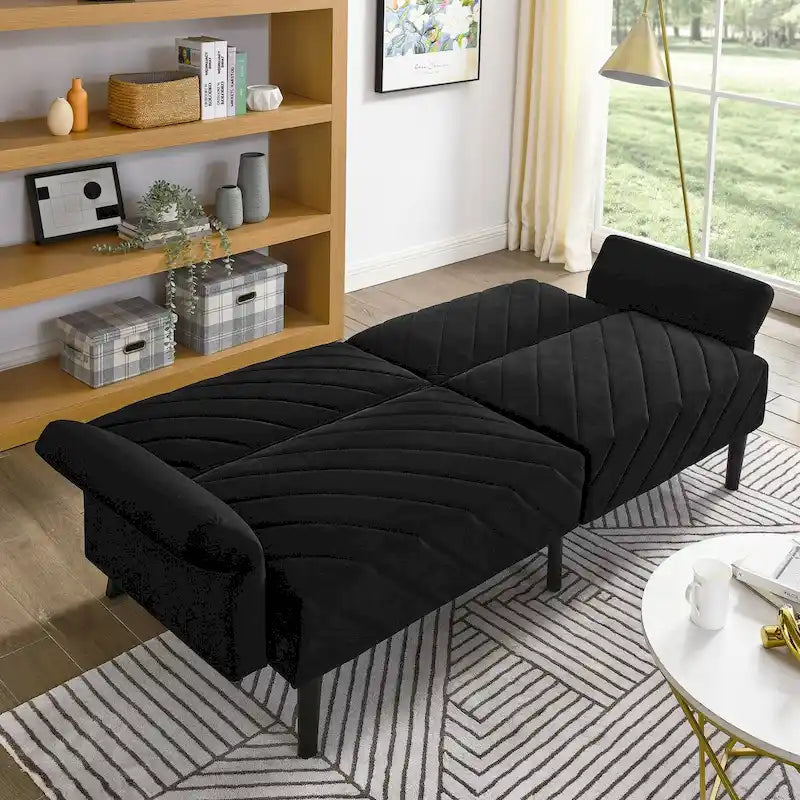 Sofá cama convertible de terciopelo de 87" con reposabrazos ajustables